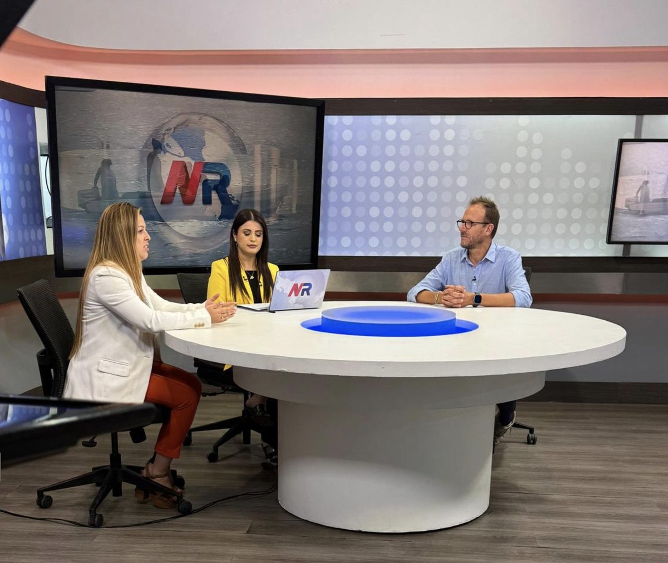 Interview recorded in a television studio